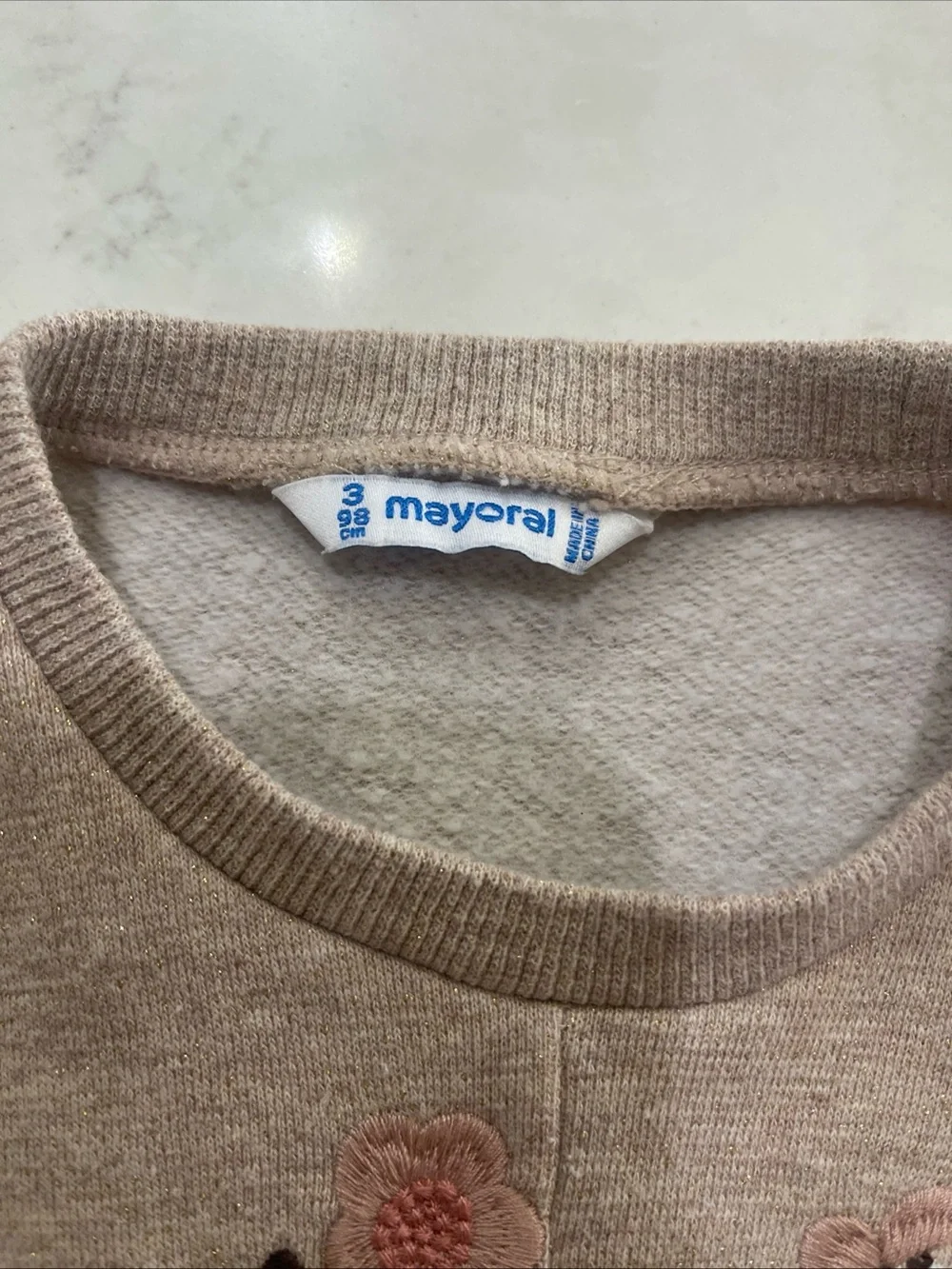 Mayoral Beige Embroidered Sweatshirt with Peach Tulle Skirt Set